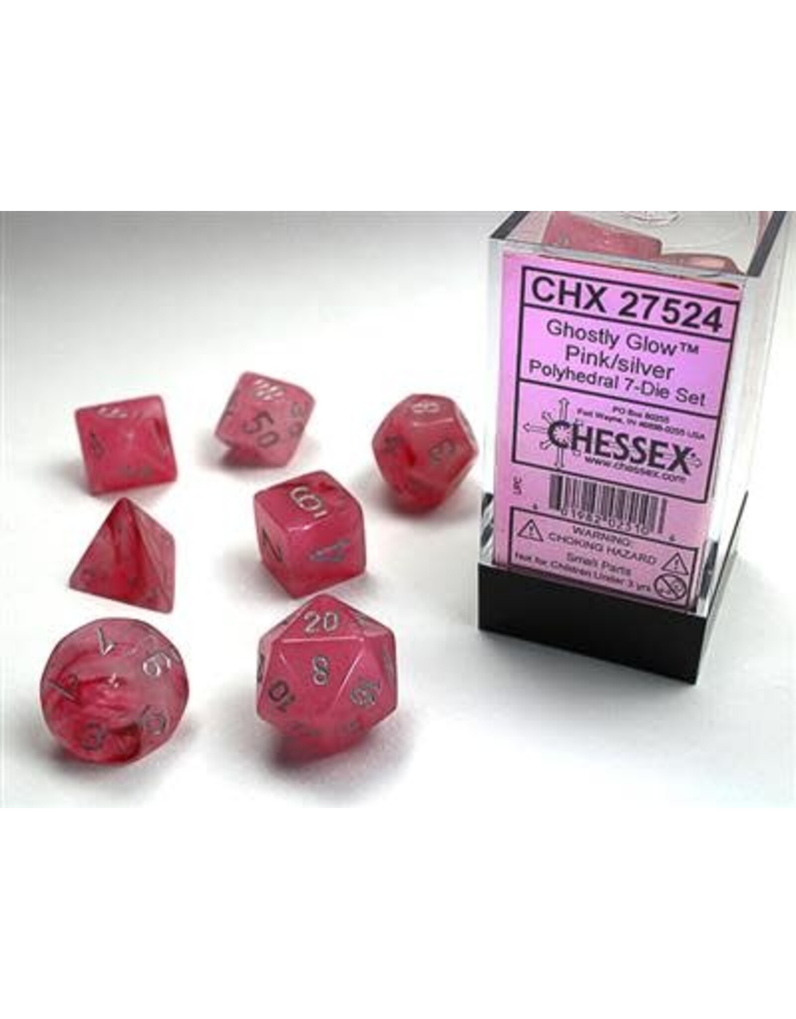 Chessex CHX27524 Ghostly Glow Polyhedral Pink/silver 7-Die Set