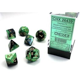 Chessex CHX26439 Gemini Polyhedral Black-Green/gold 7-Die Set
