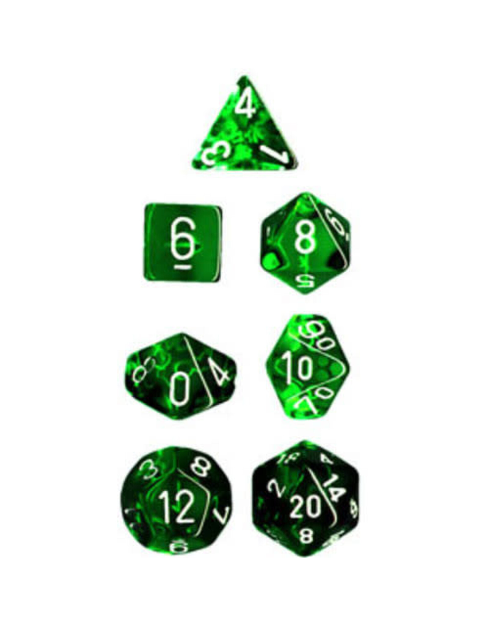 Chessex CHX20375 Translucent: Mini-Polyhedral Green/white 7-Die Set