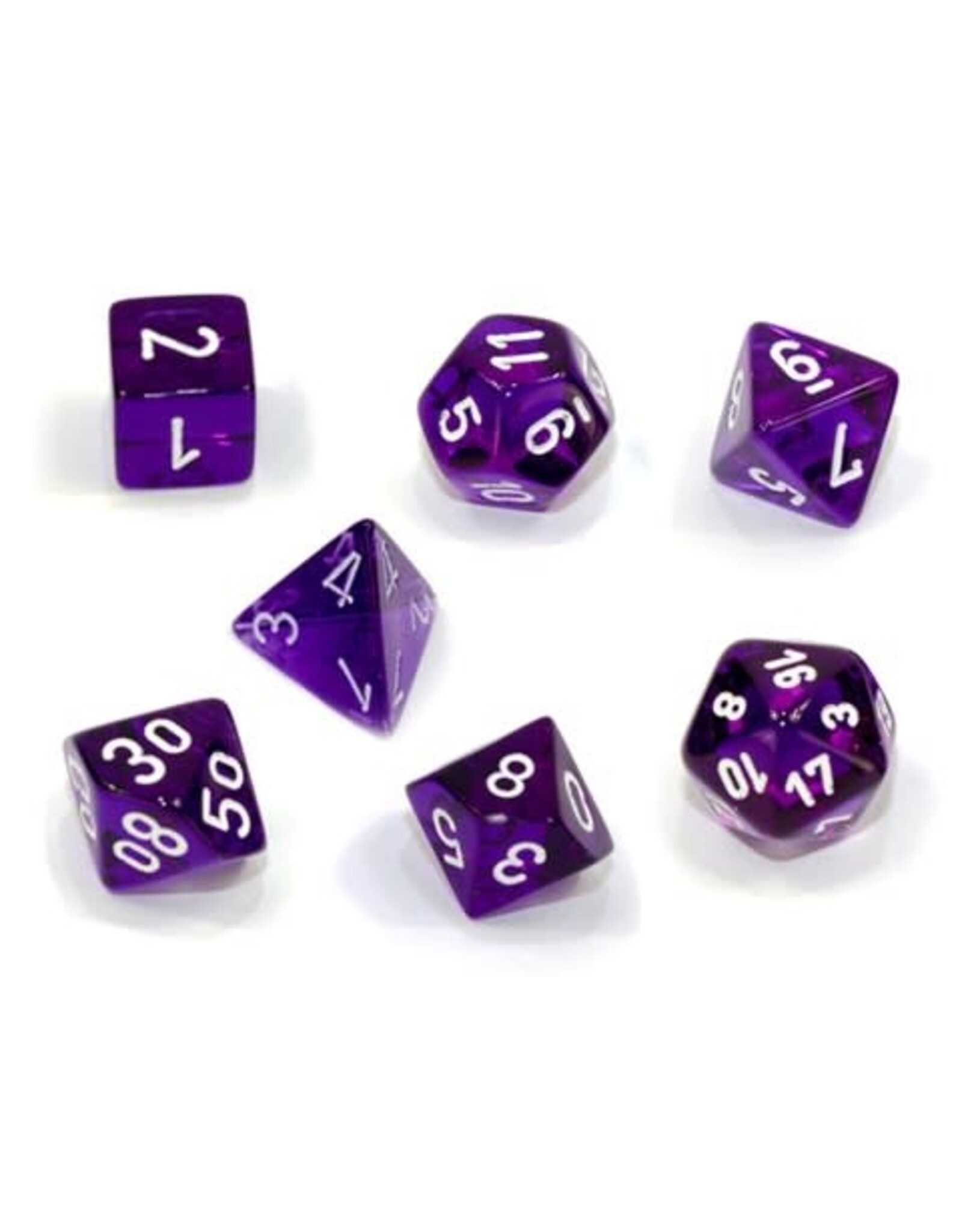 Chessex CHX20377 Translucent: Mini-Polyhedral Purple/white 7-Die Set