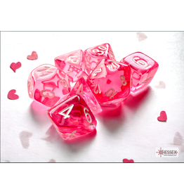 Chessex CHX20384 Translucent: Mini-Polyhedral Pink/white 7-Die Set