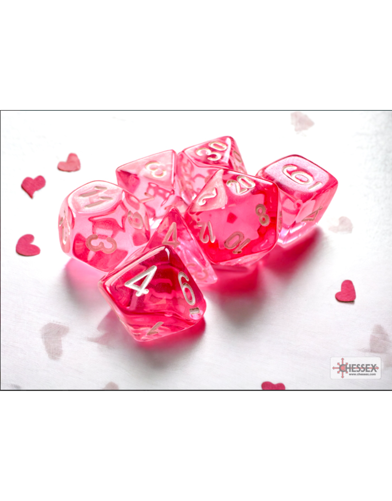 Chessex CHX20384 Translucent: Mini-Polyhedral Pink/white 7-Die Set