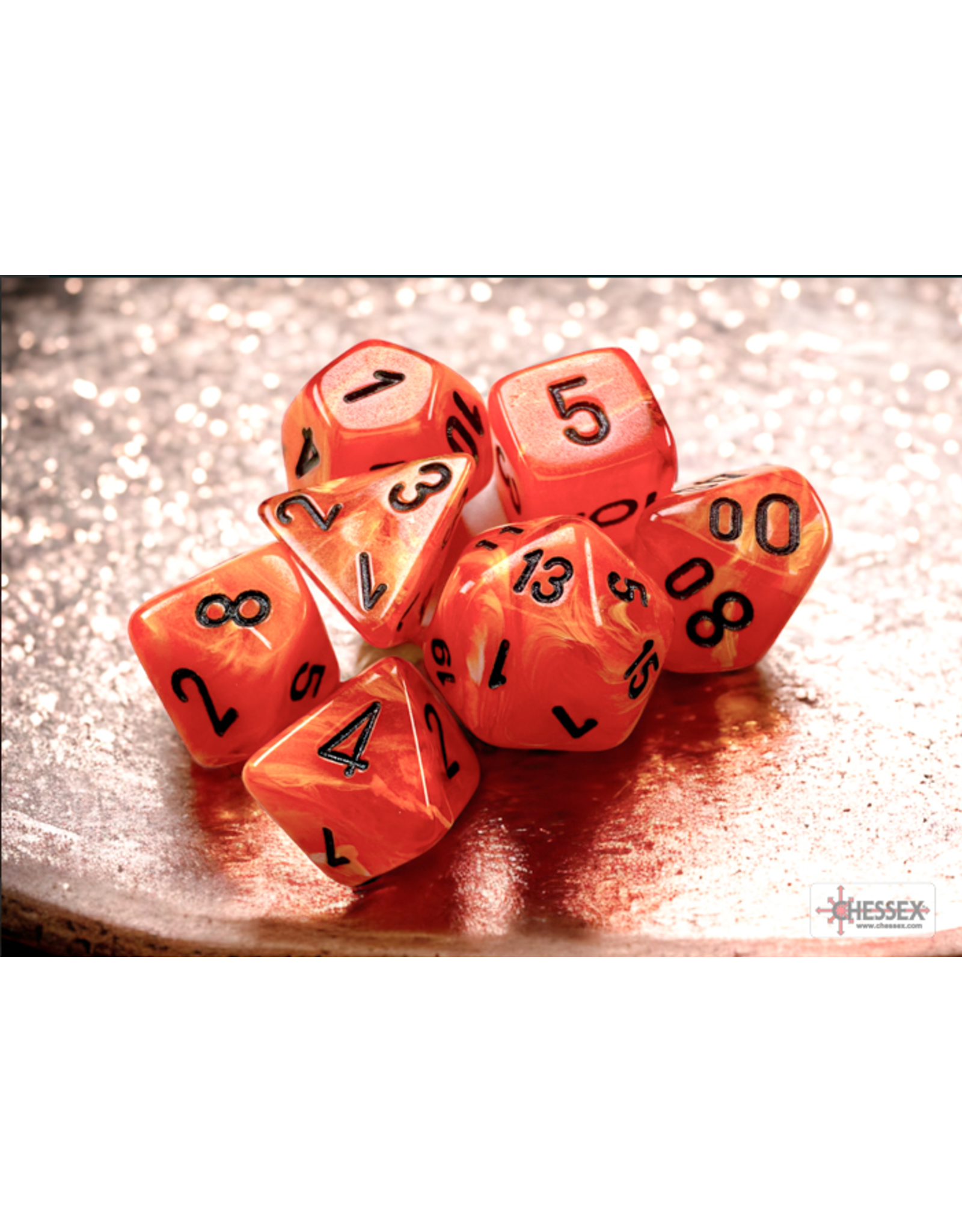 Chessex CHX20433 Vortex: Mini-Polyhedral Orange/black 7-Die Set