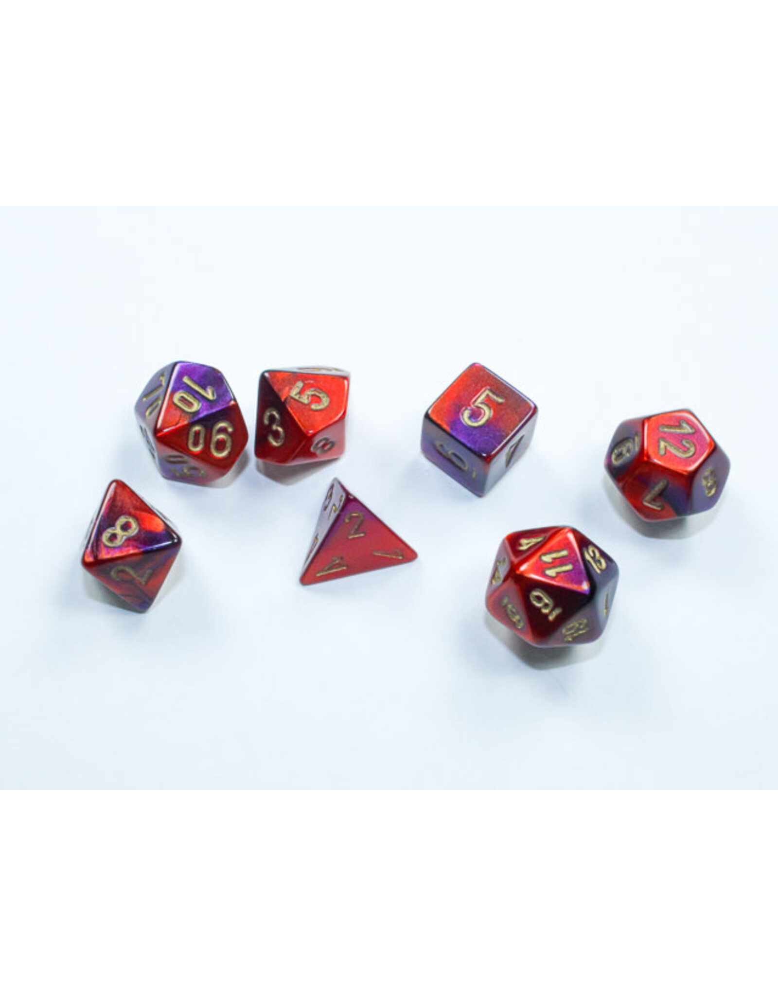 Chessex CHX20626 Gemini: Mini-Polyhedral Purple-Red/gold 7-Die Set
