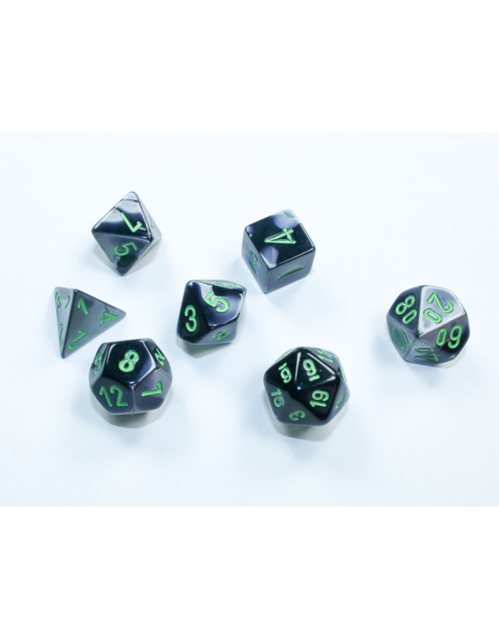 Chessex CHX20645 Gemini: Mini-Polyhedral Black-Grey/green 7-Die Set