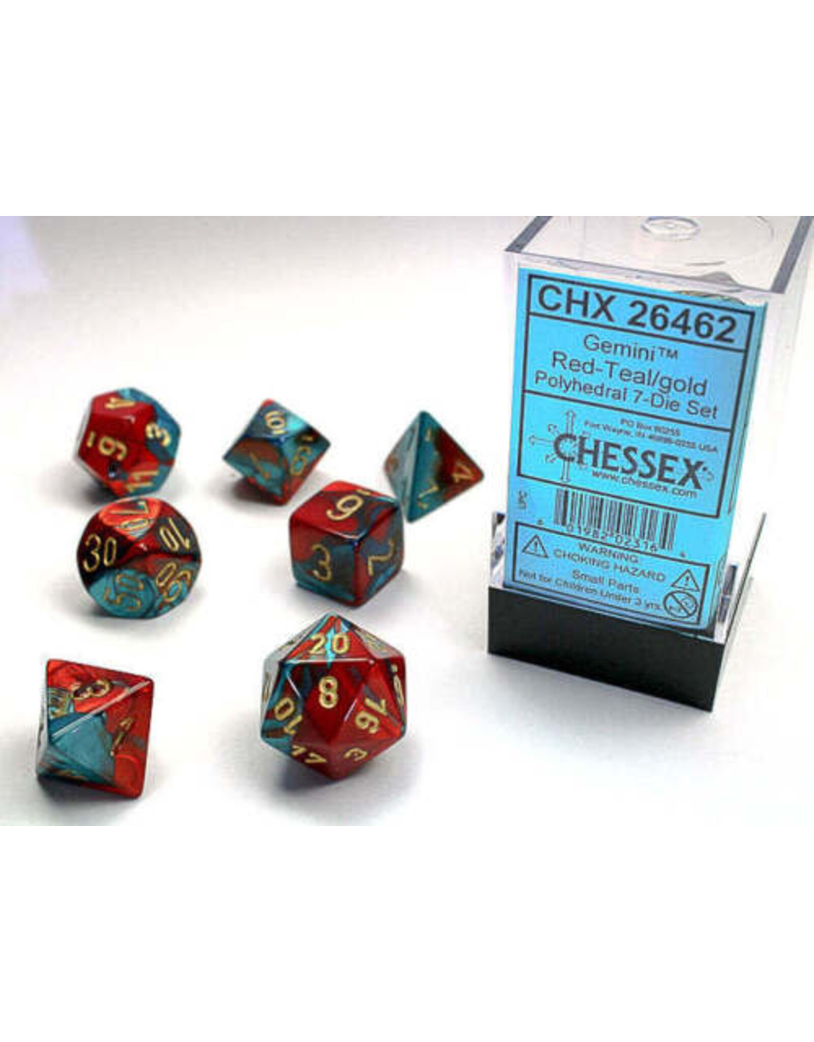Chessex CHX20662 Gemini: Mini-Polyhedral Red-Teal/gold 7-Die Set