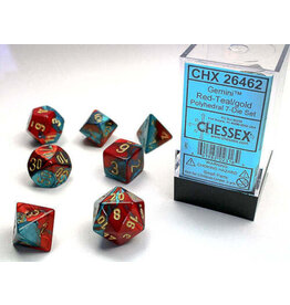 Chessex CHX20662 Gemini: Mini-Polyhedral Red-Teal/gold 7-Die Set
