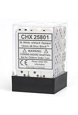 Chessex CHX25801 Opaque: 12mm D6 White/Black (36)