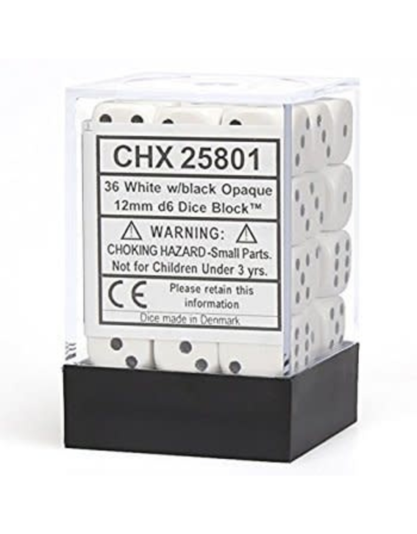 Chessex CHX25801 Opaque: 12mm D6 White/Black (36)