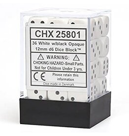 Chessex CHX25801 Opaque: 12mm D6 White/Black (36)