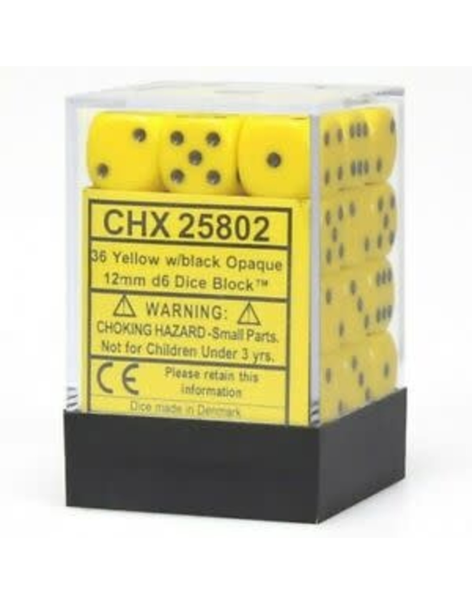 Chessex CHX25802 Opaque: 12mm D6 Yellow/Black (36)
