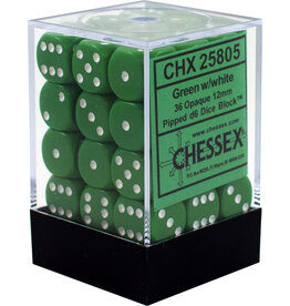 Chessex CHX25805 Opaque: 12mm D6 Green/White (36)