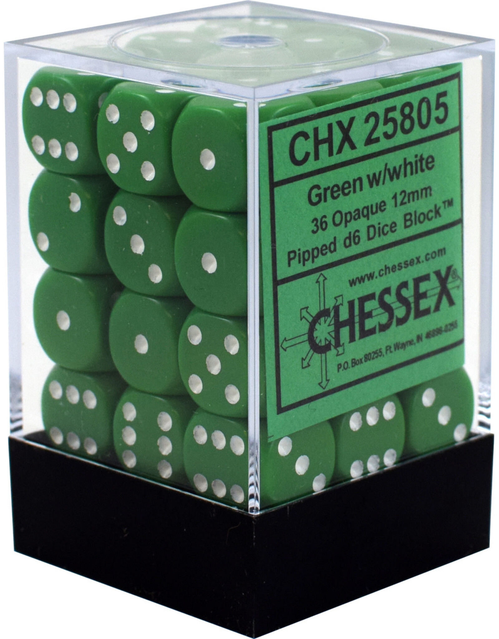 Chessex CHX25805 Opaque: 12mm D6 Green/White (36)