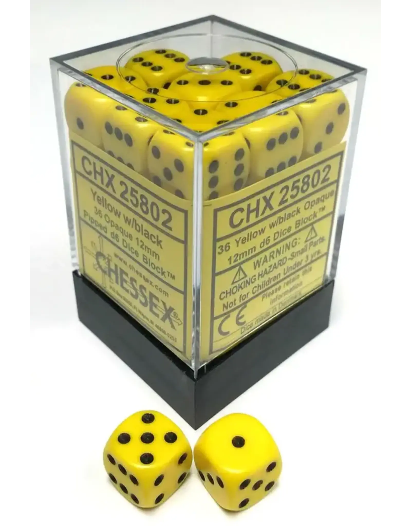 Chessex CHX25802 Opaque: 12mm D6 Yellow/Black (36)