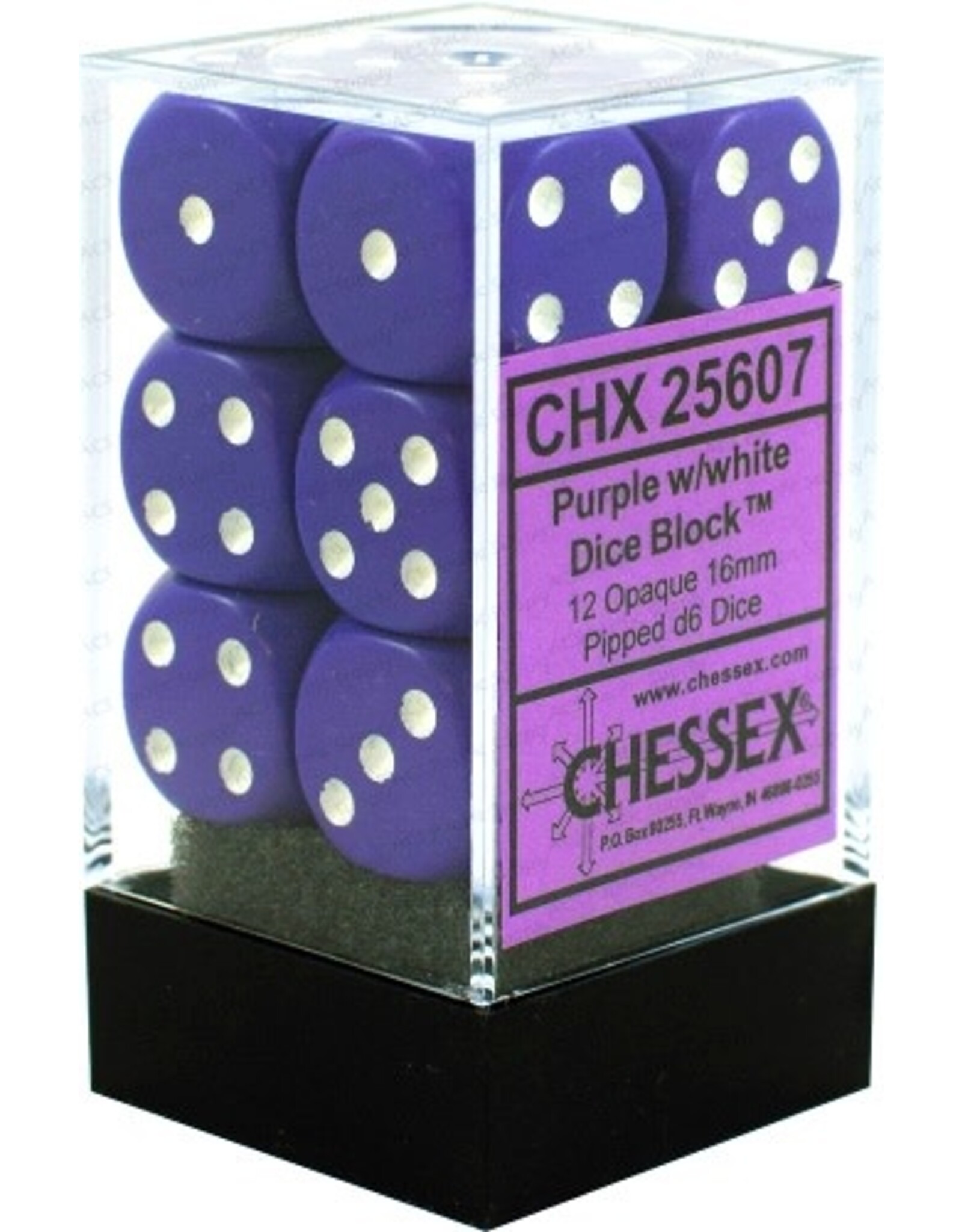 Chessex CHX25607 Opaque: 16mm D6 Purple/White (12)