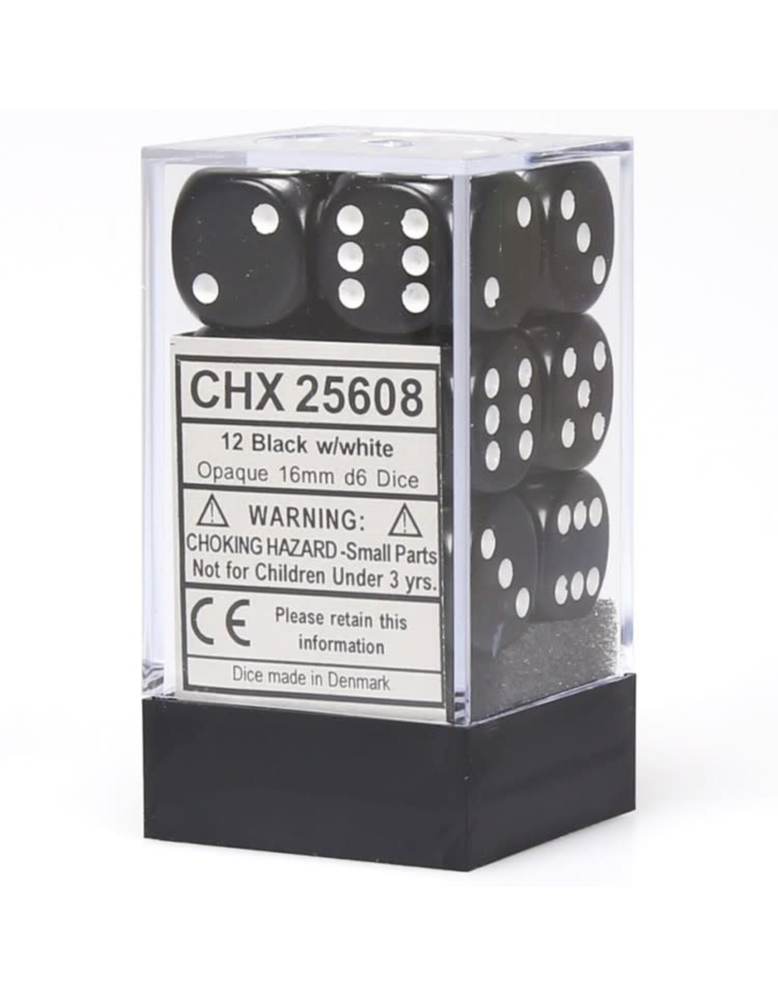Chessex CHX25608 Opaque: 16mm D6 Black/White (12)