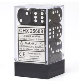Chessex CHX25608 Opaque: 16mm D6 Black/White (12)