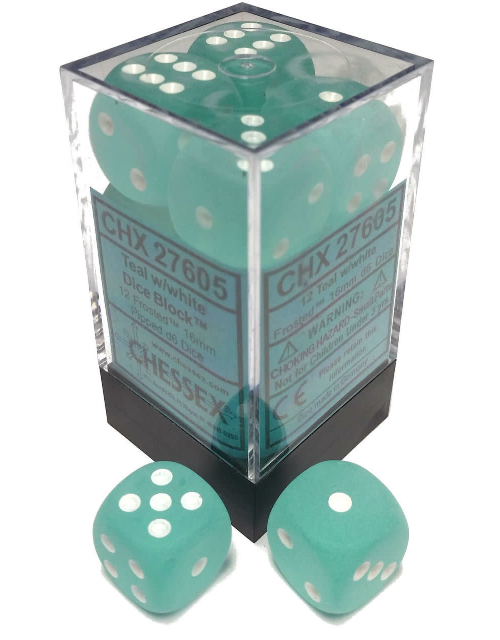Chessex CHX27605 Frosted: 16mm D6 Teal/White Block (12)