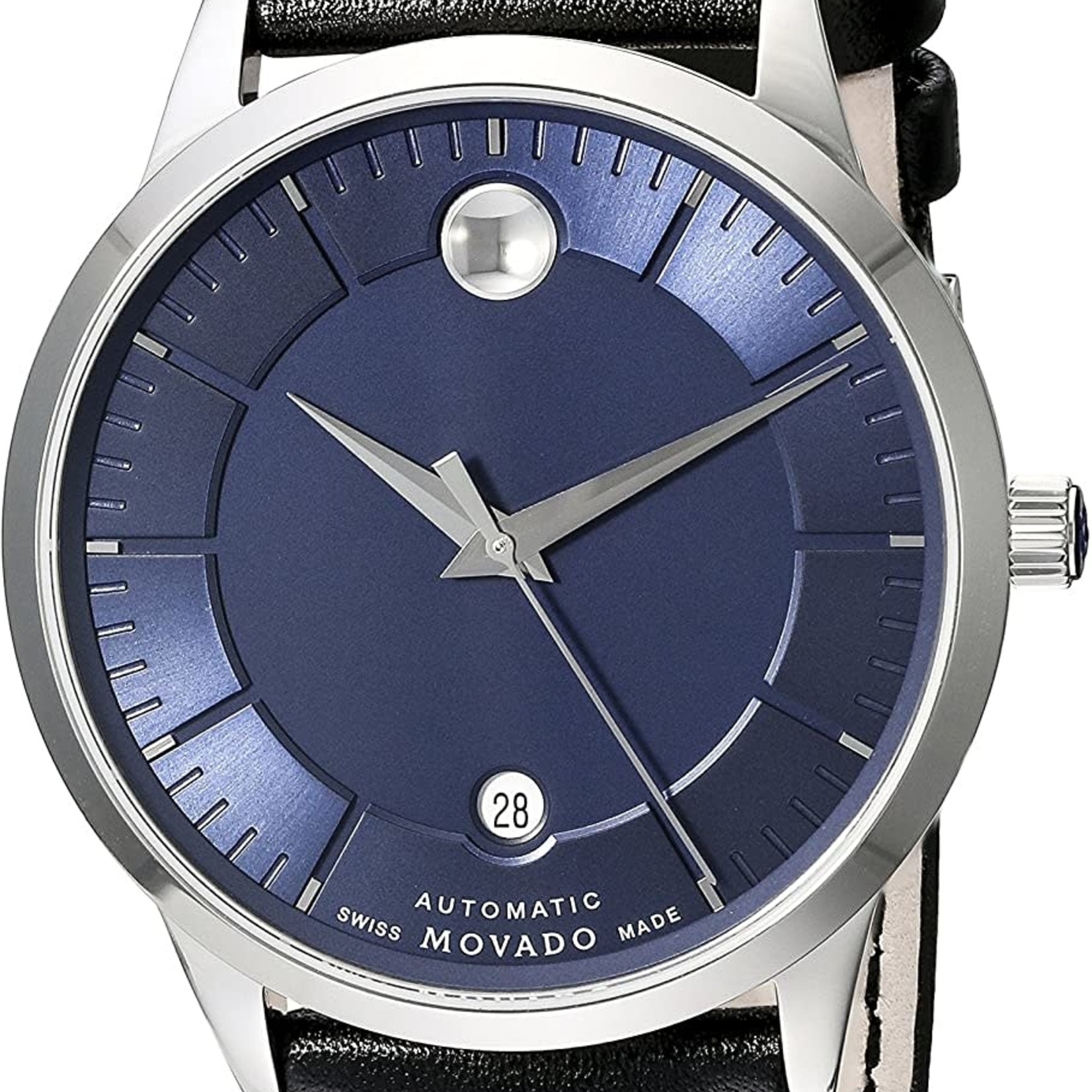 Movado Blue Face Leather Strap Mens Watch