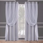 Caterina Layered Solid Blackout with sheer top 52"x84" (2 Panels) Cloud Grey