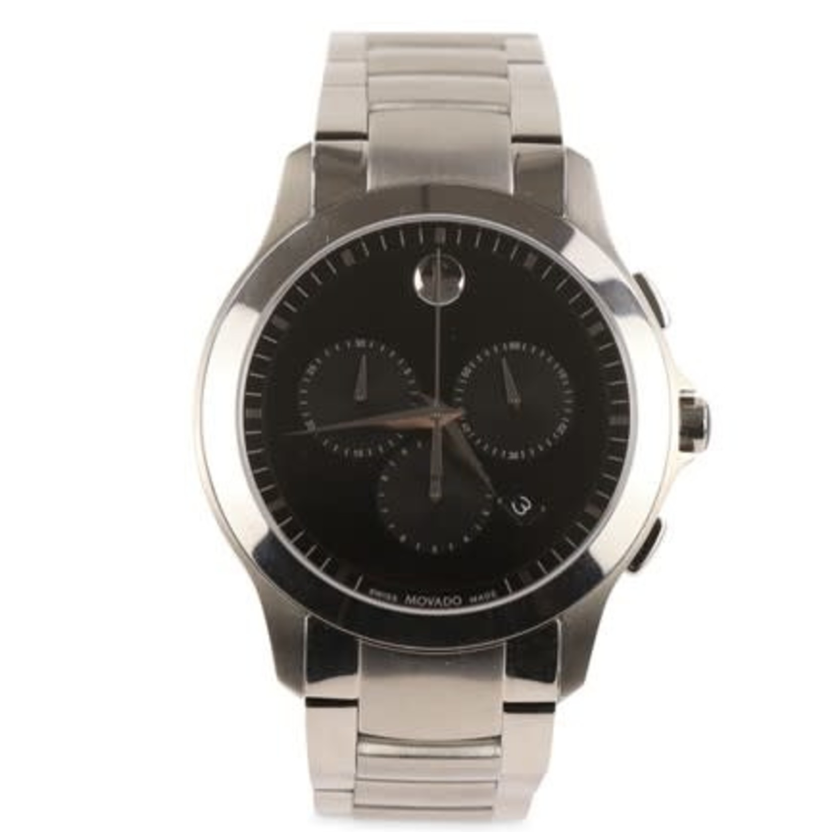 Movado  Silver Masino Stainless Steel Black Dial Chronograph Watch *Grade B* 50.2.14.1354