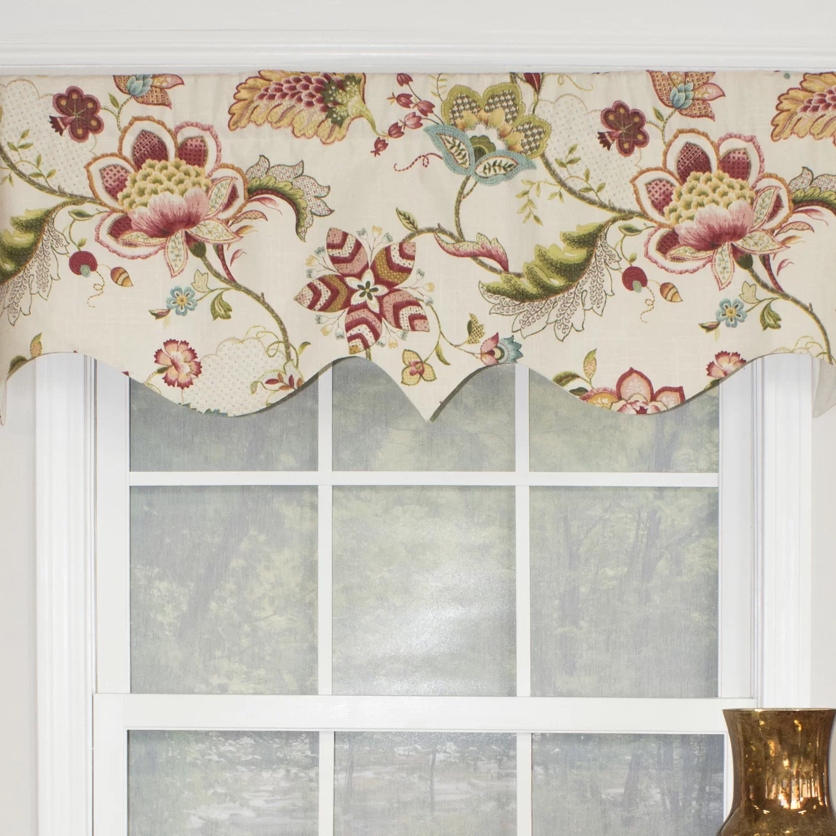 Dunshee Floral Cotton Blend Scalloped Window Valance 50" Wide