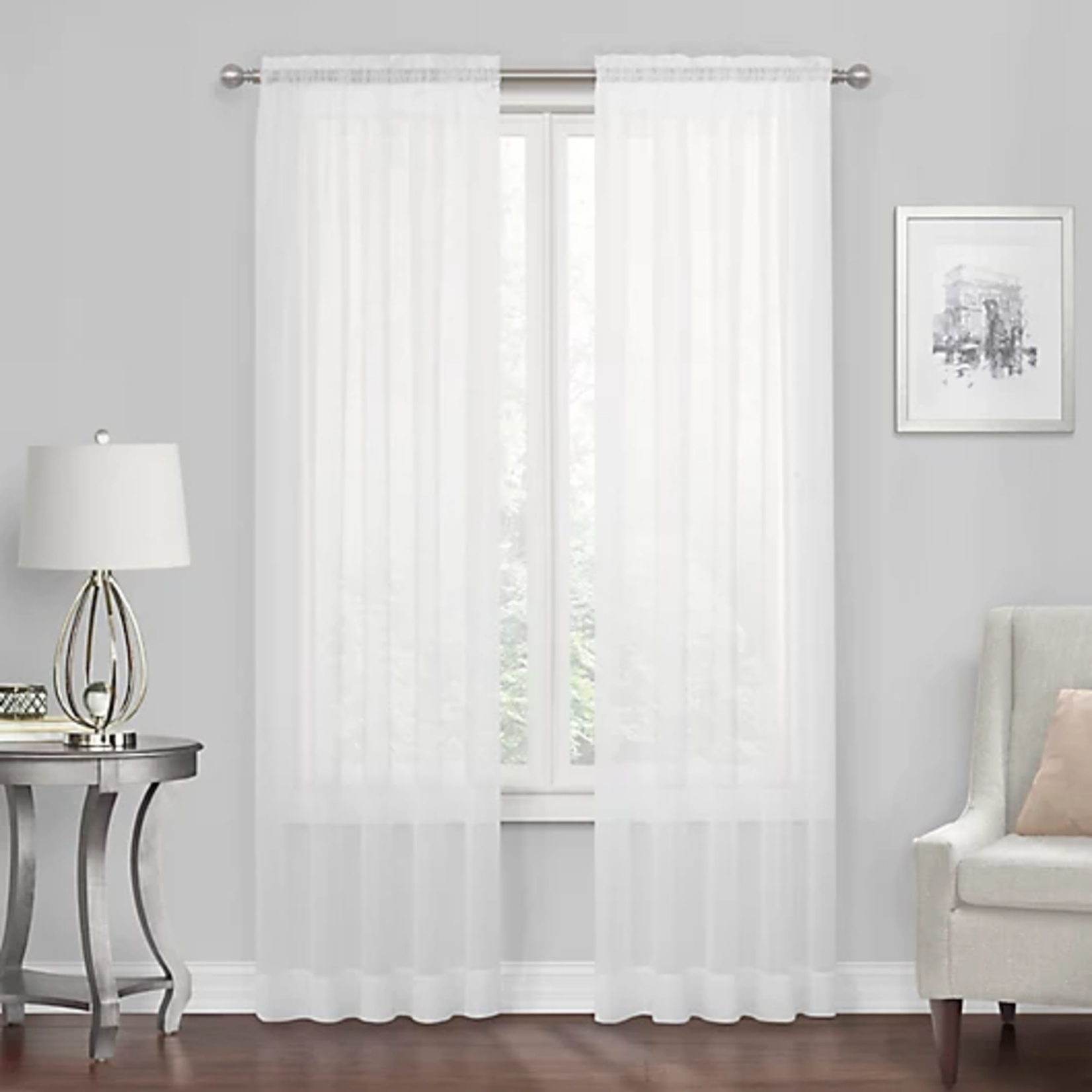 Simply Essential | Voile Rod Pocket Sheer Window Curtain Panel 84" -White (Single)