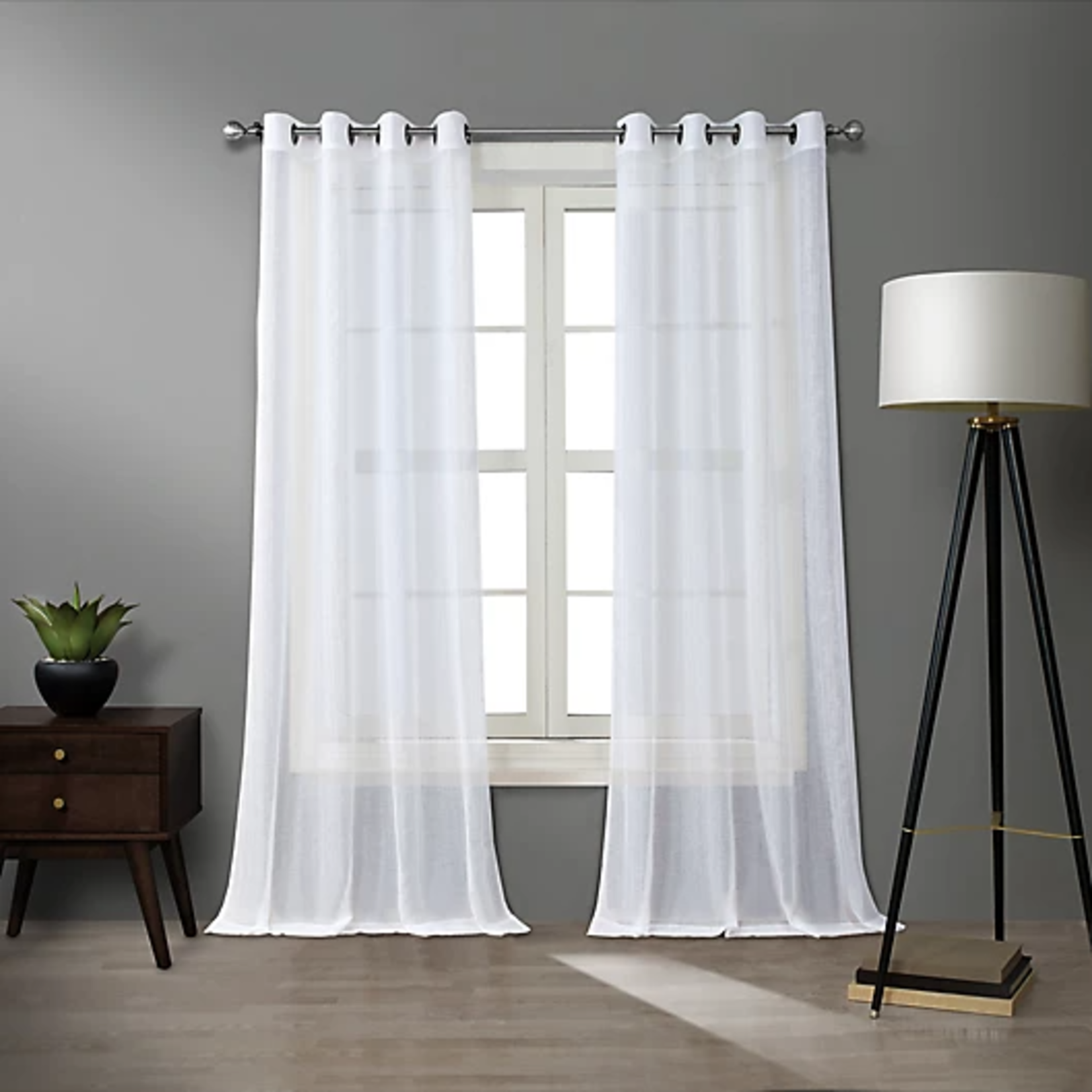 O&O by Olivia & Oliver | Walker Sheer Curtain Panel 95" - White/Silver (Single)