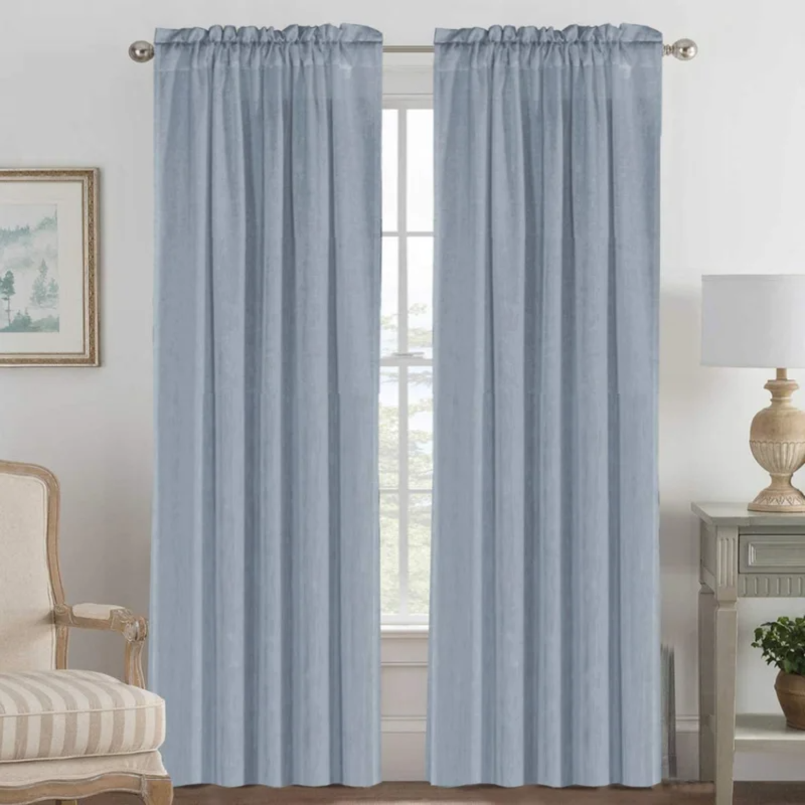 Luxury Solid Semi-Sheer Natural Linen Rod Pocket Curtain Panels 52"x84" (Set of 2)**