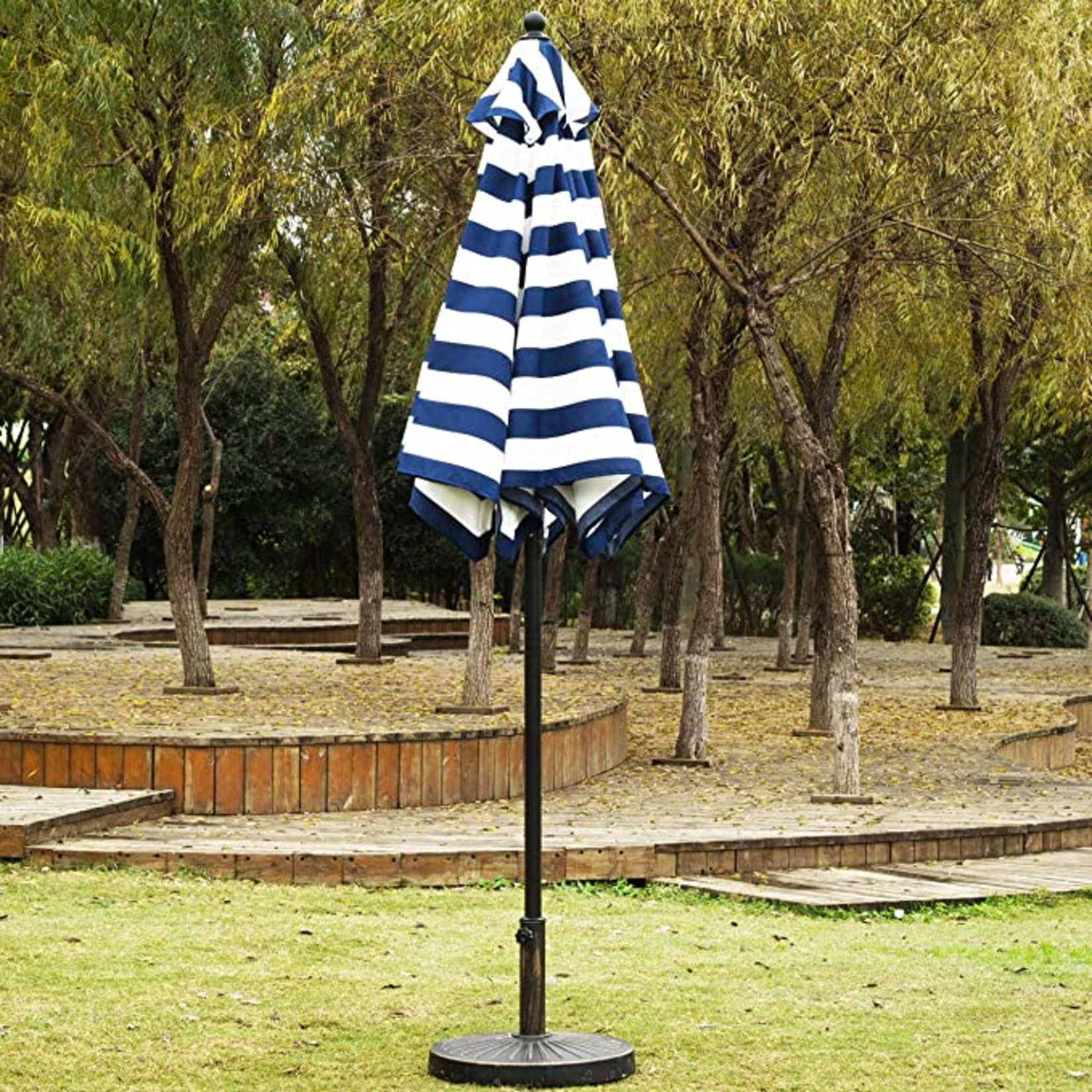 9' Patio Umbrella Outdoor Table Umbrella with 8 Sturdy Ribs NAVY/WHITE **Base not included**