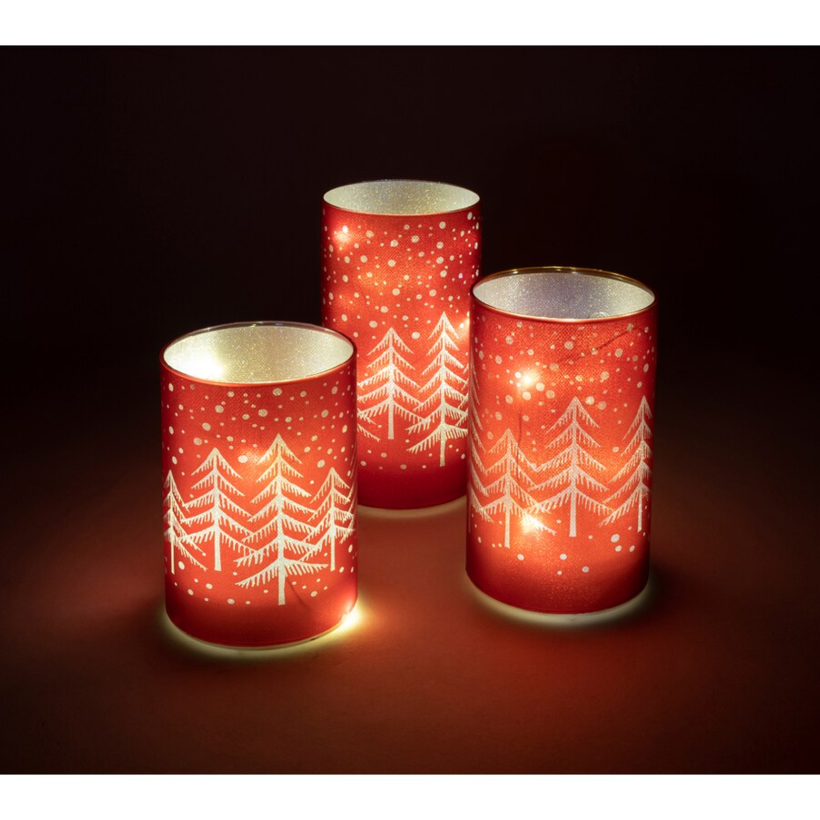 Holiday Memories 3-Piece Glass Lanterns with LEDs - RED