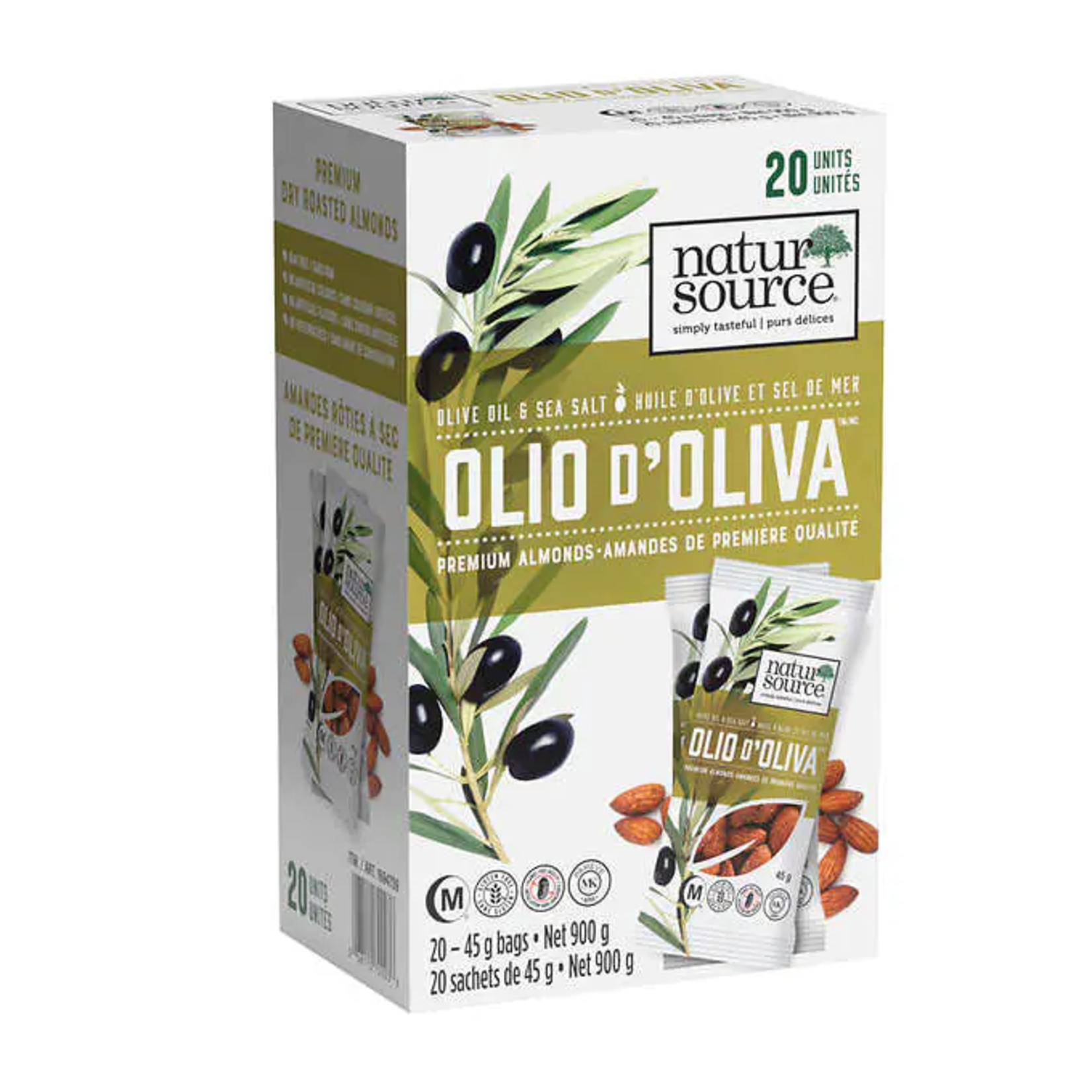NaturSource Olio d'Oliva Olive Oil & Sea Salt Almonds, 20 × 45 g