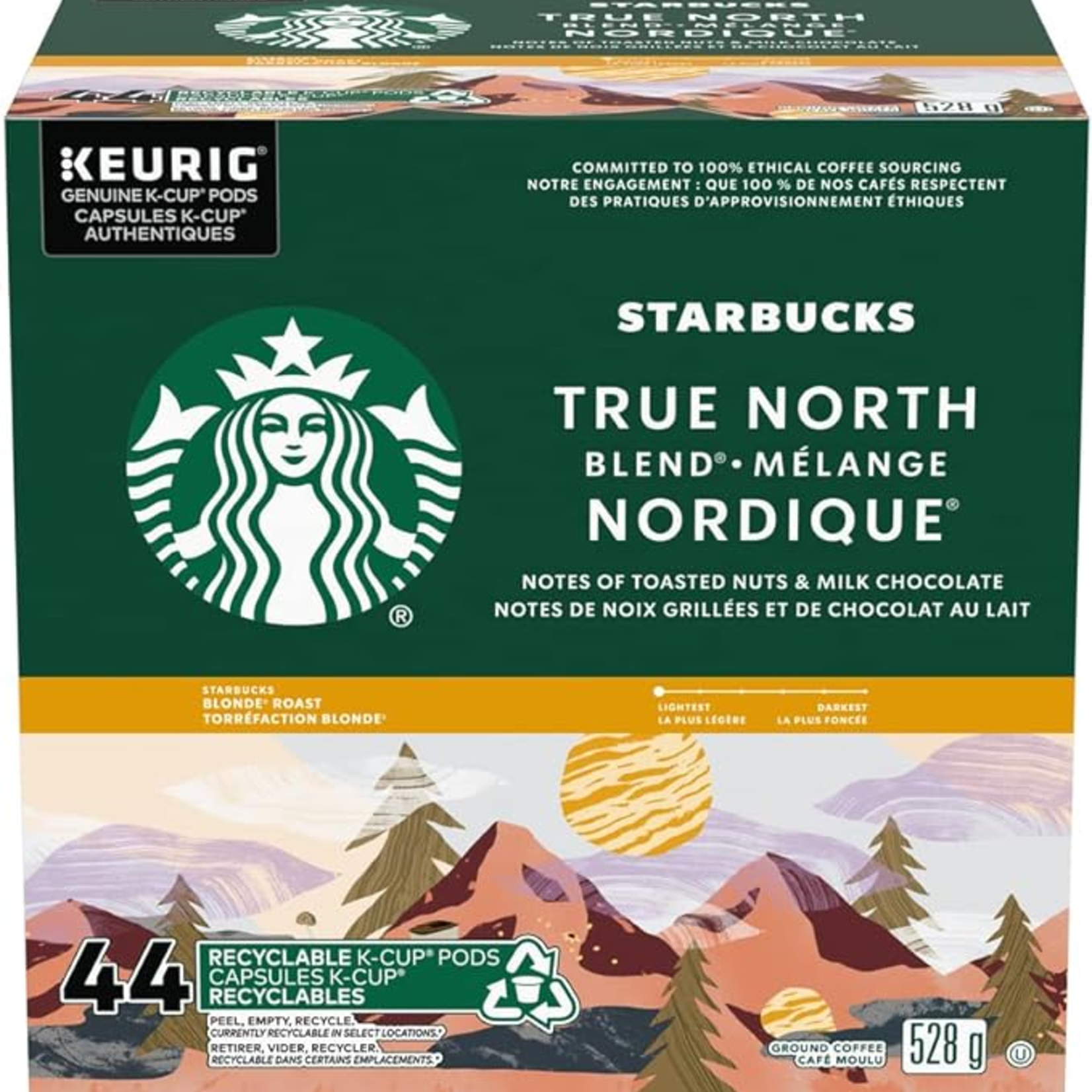 Starbucks True North Blend Blonde Roast Ground Coffee K-Cup Pods 44 ct Box