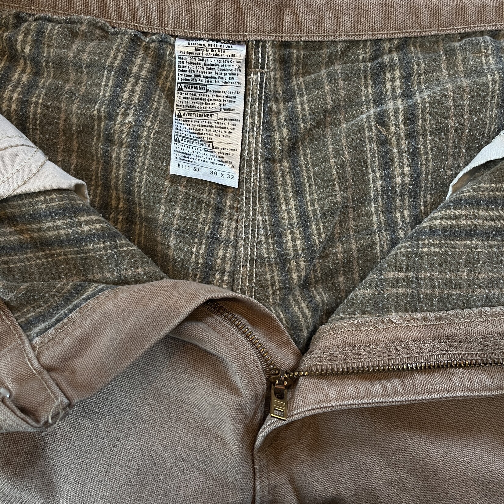 13720	carhartt flannel lined pants sz. 36 x 30