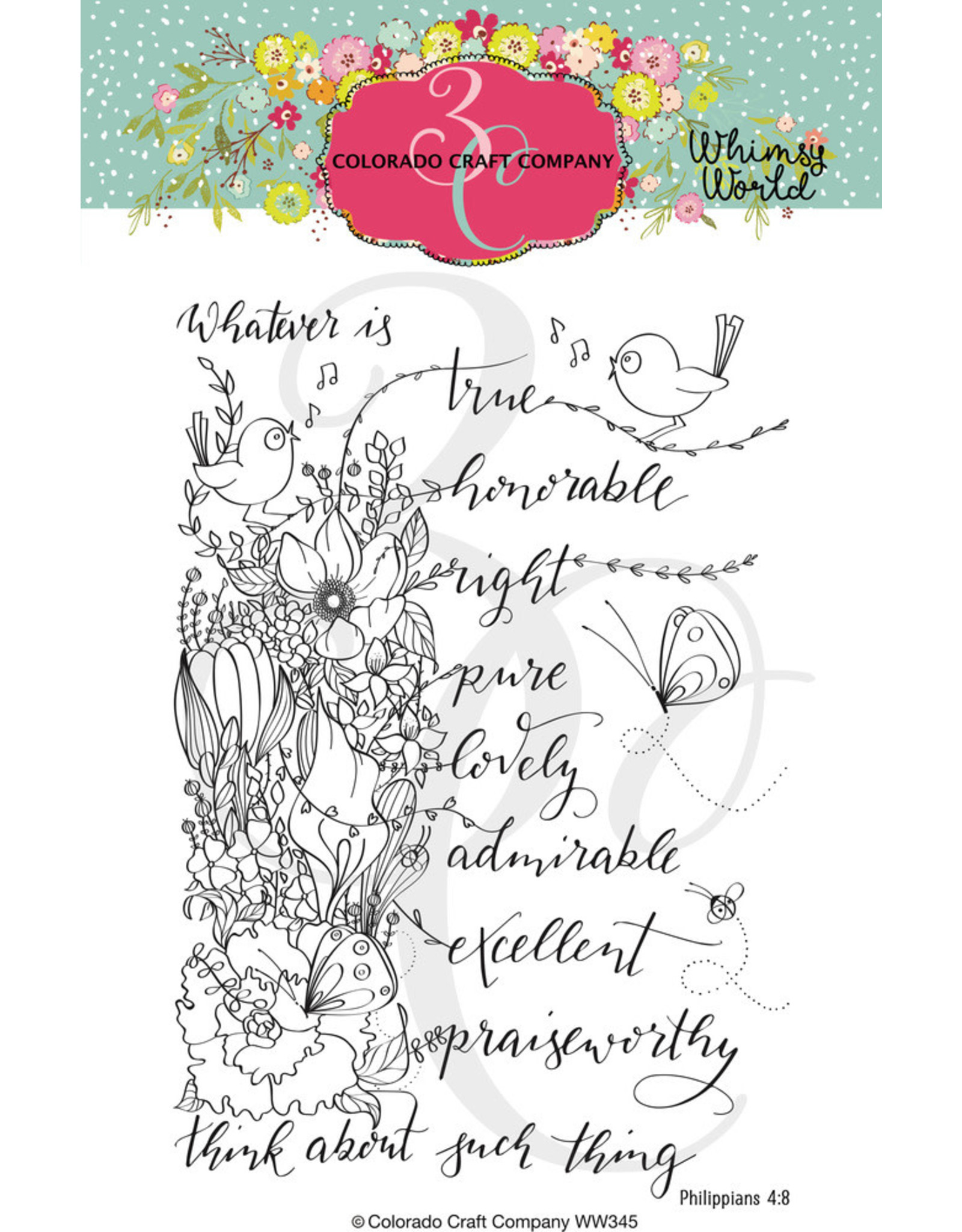 Colorado Craft Company Clear Stamp, Whimsy World - Whatsoever Things Spray