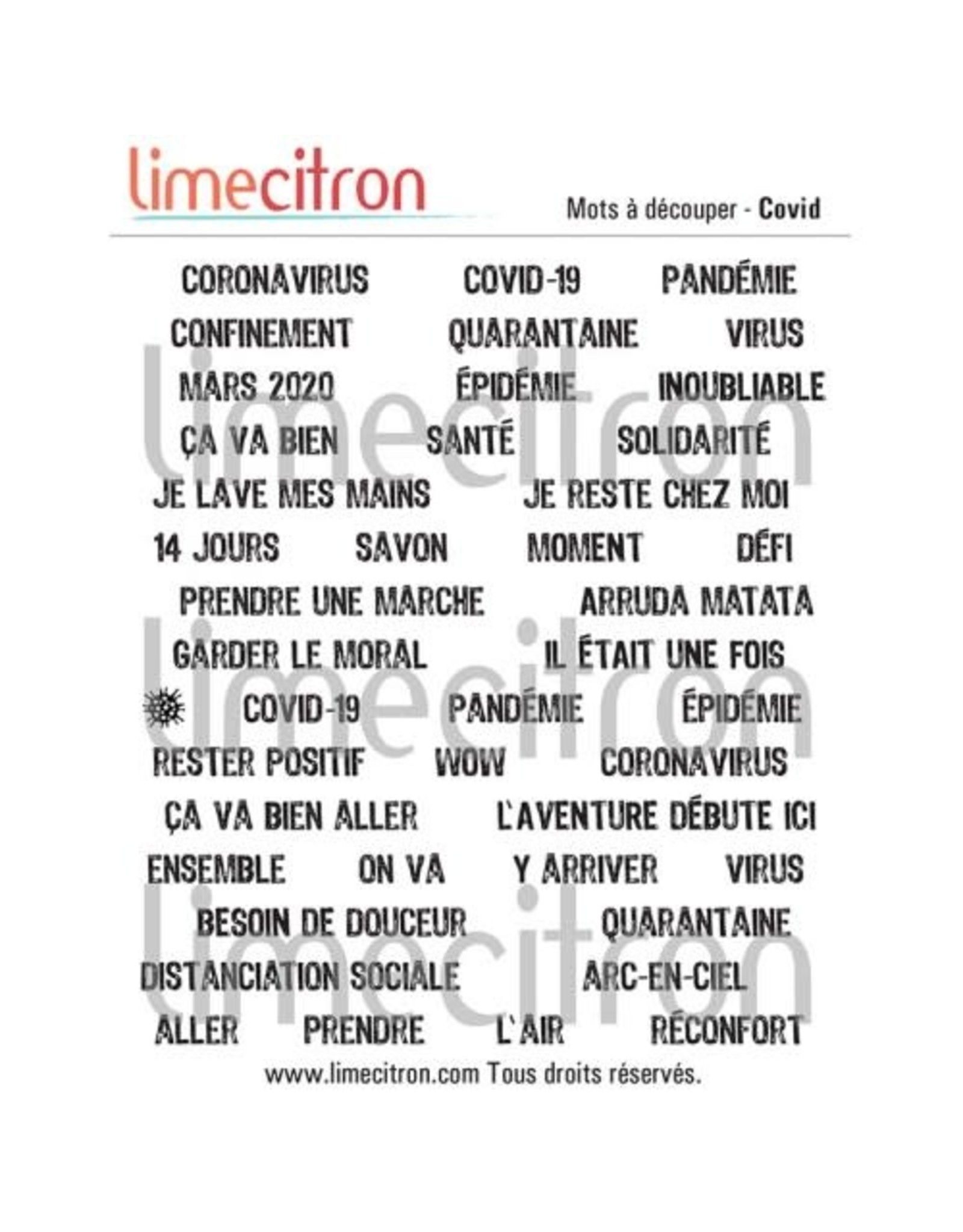 Limecitron Word Sheet - Covid 19 - White