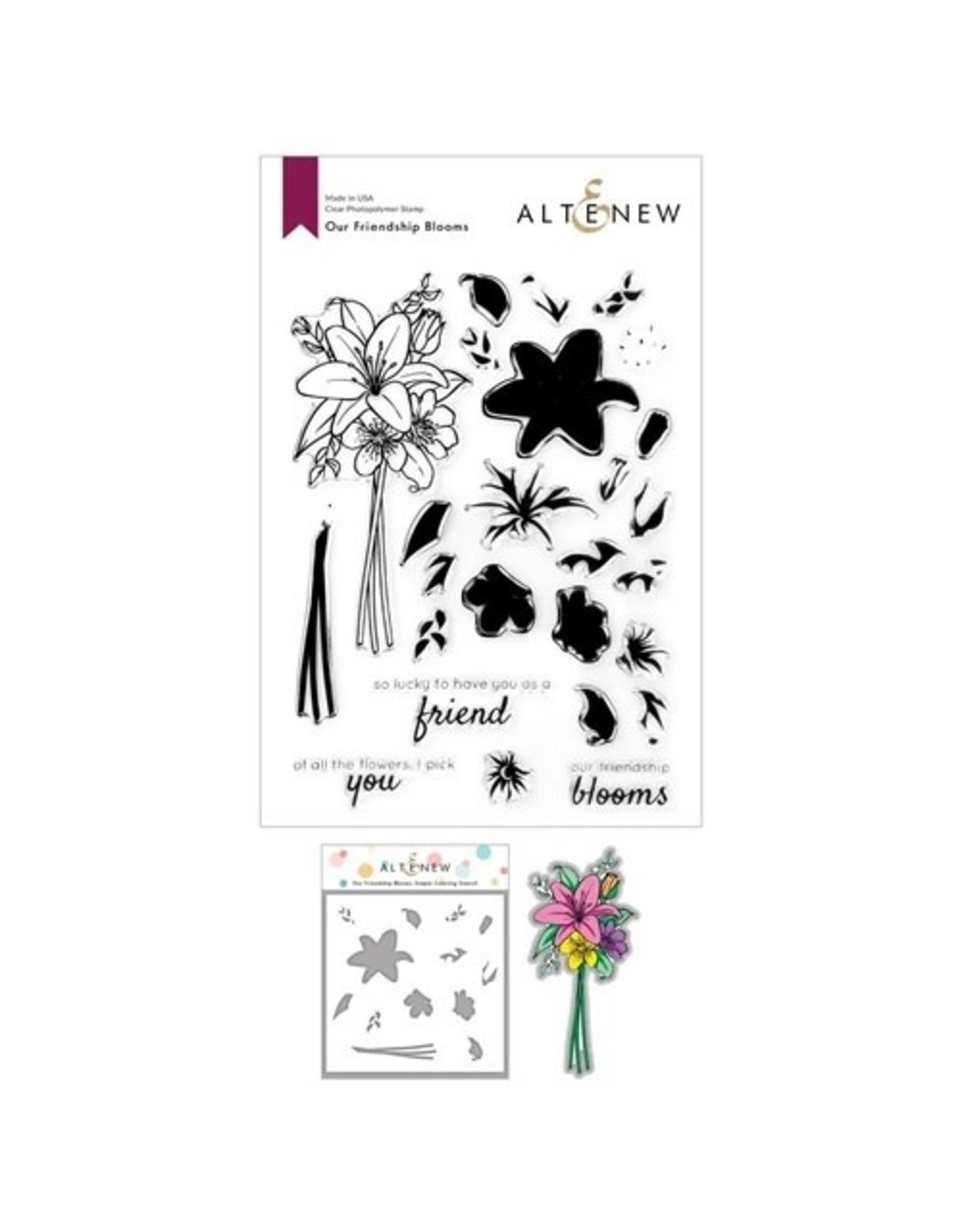 ALTENEW Our Friendship Blooms Stamp, Die and Coloring Stencil Bundle
