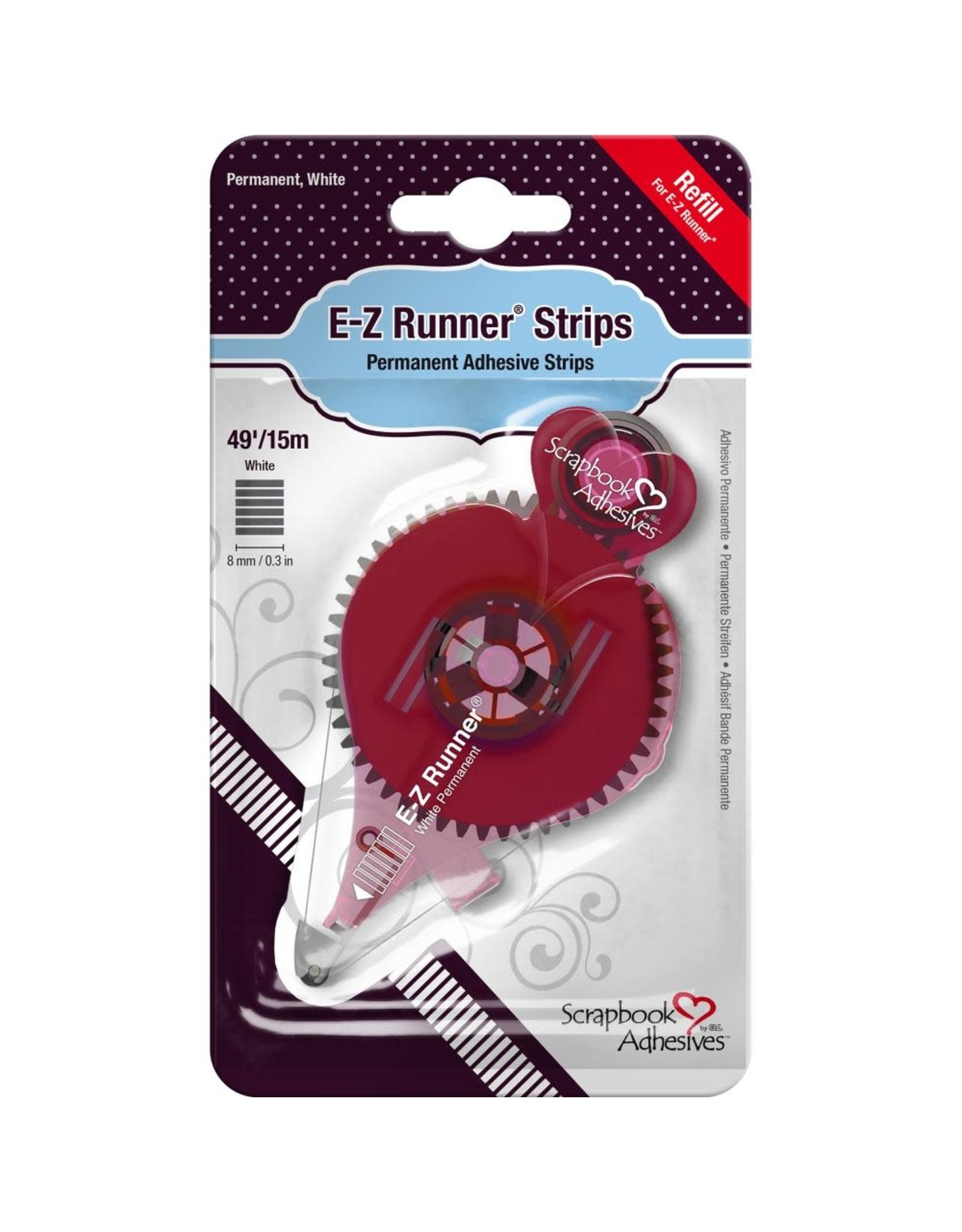 Scrapbook Adhesives E-Z Runner Permanent Strips Refill-small red