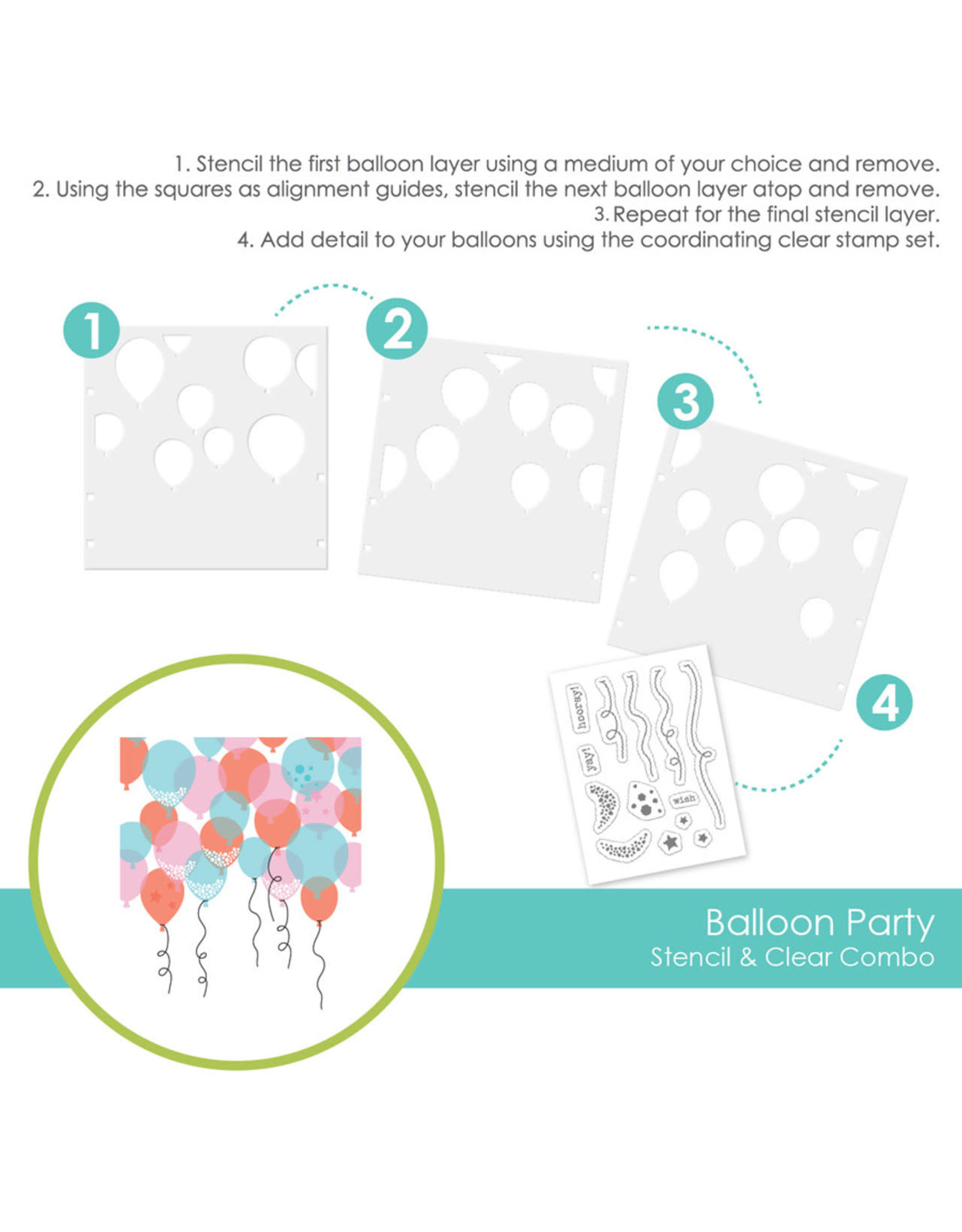 Taylored Expressions Balloon Party Stencil & Clear Combo