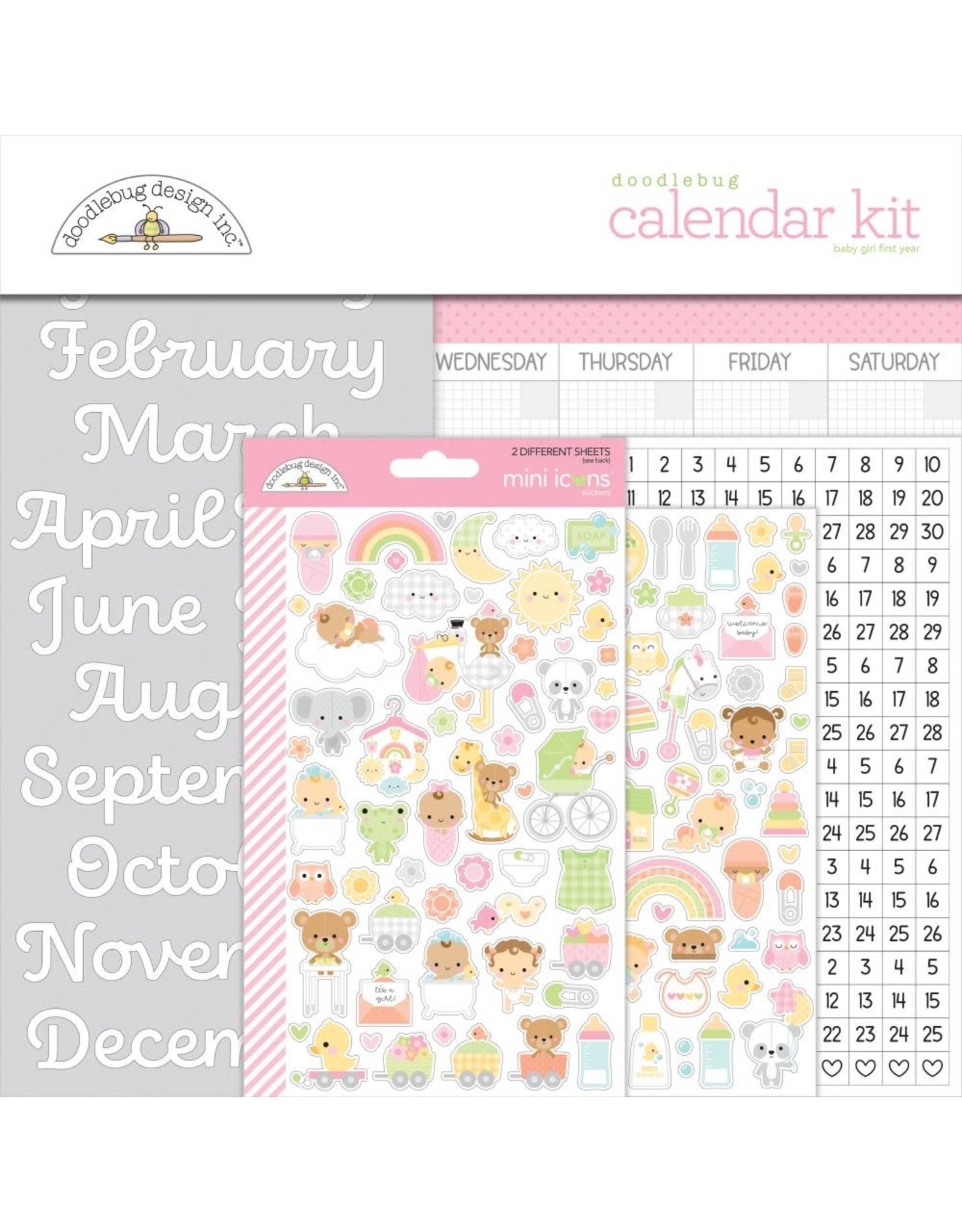 Doodlebug Design First Year Calendar Kit - Baby Girl