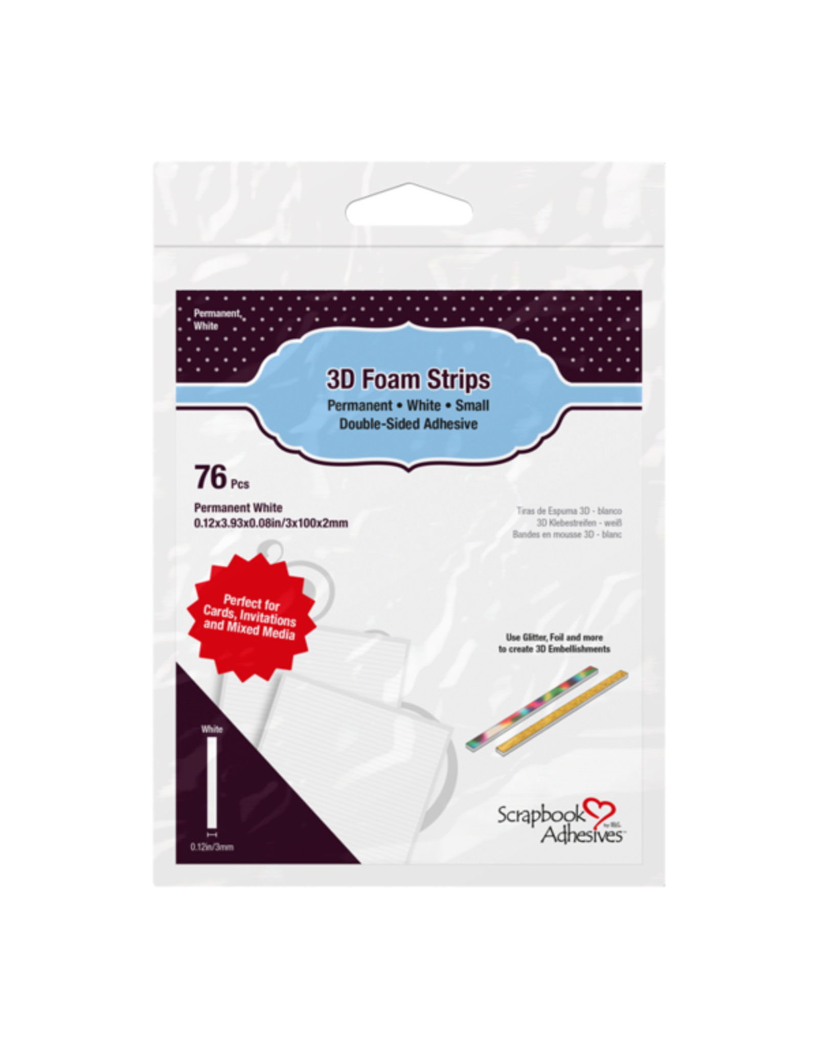 Scrapbook Adhesives 3D Foam Strips- White - Small