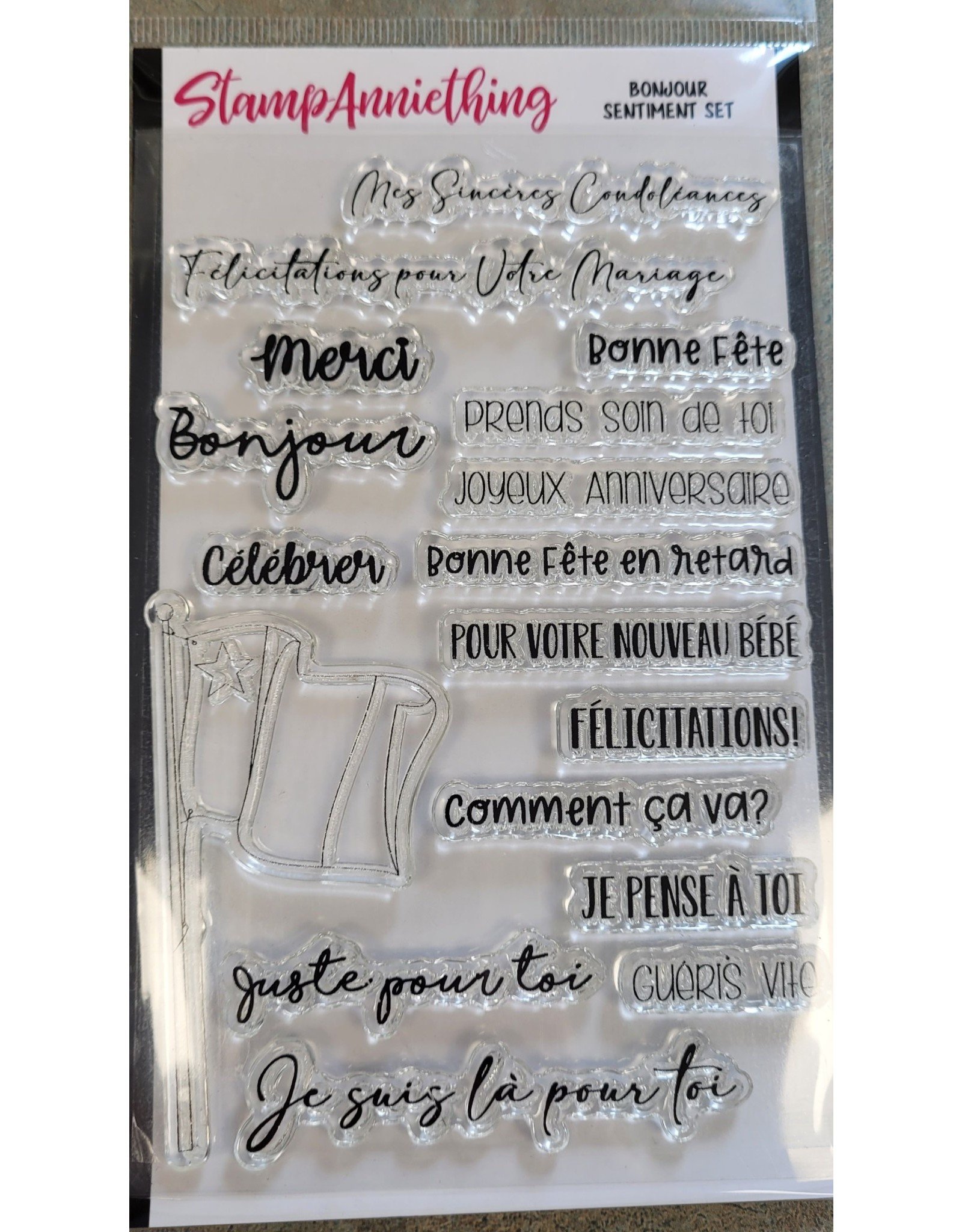 Stamp Anniething Bonjour Sentiment Stamp Set