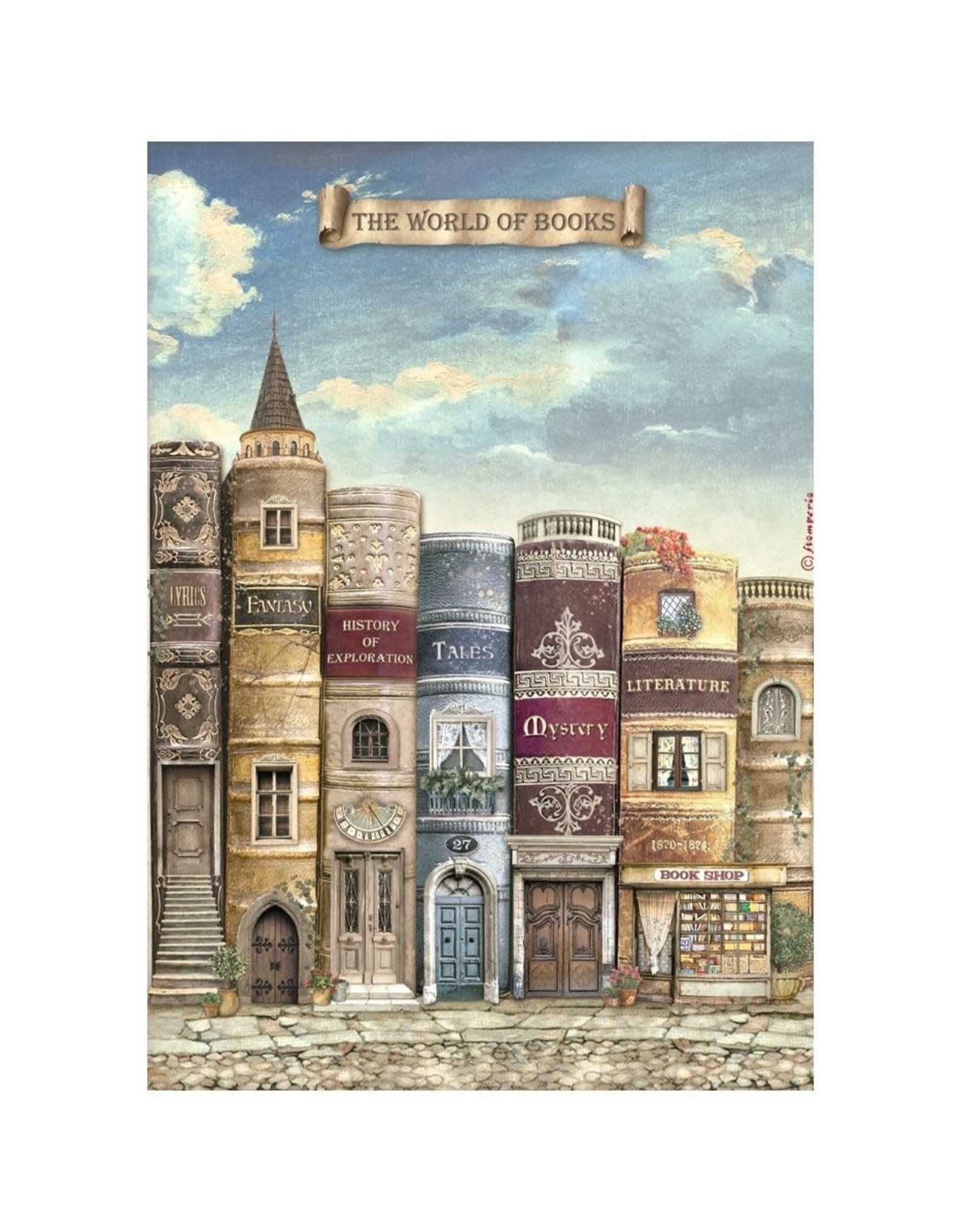 Stamperia VINTAGE LIBRARY RICE PAPER - THE WORLD OF BOOK