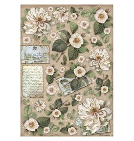 Stamperia VINTAGE LIBRARY RICE PAPER - VINTAGE LIBRARY FLOWERS & LETTERS