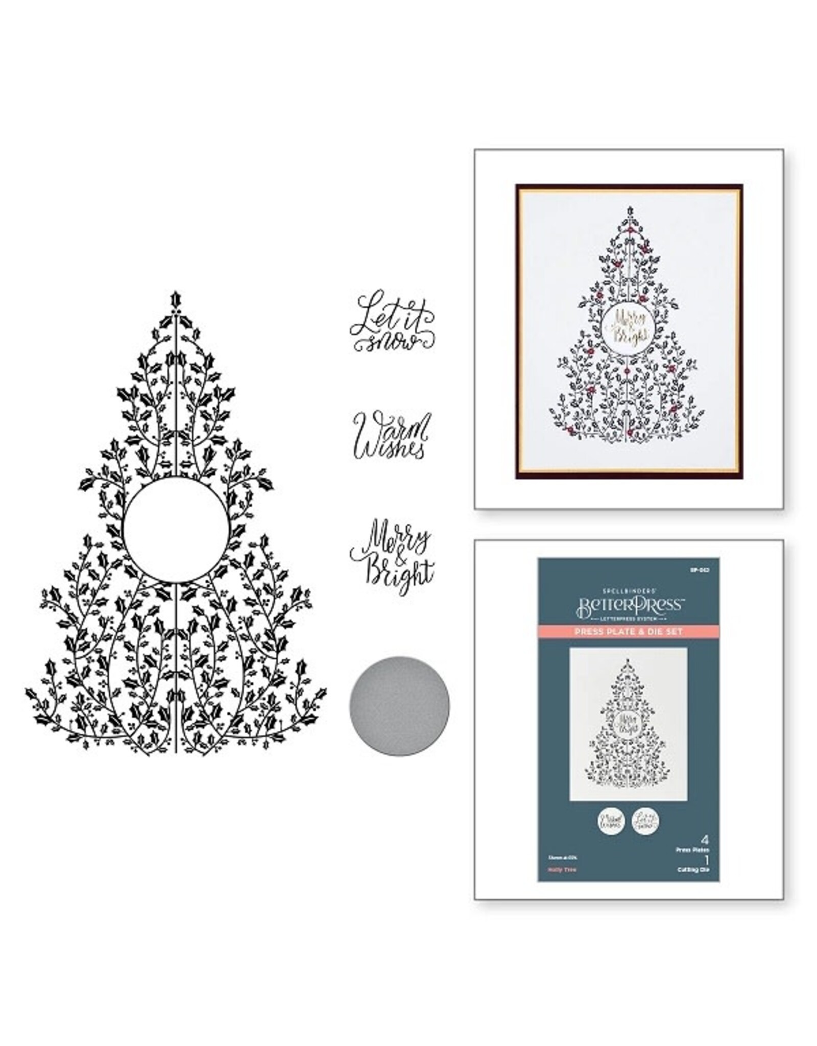 Spellbinders BetterPress Christmas Collection - Holly Tree Press Plate & Die Set