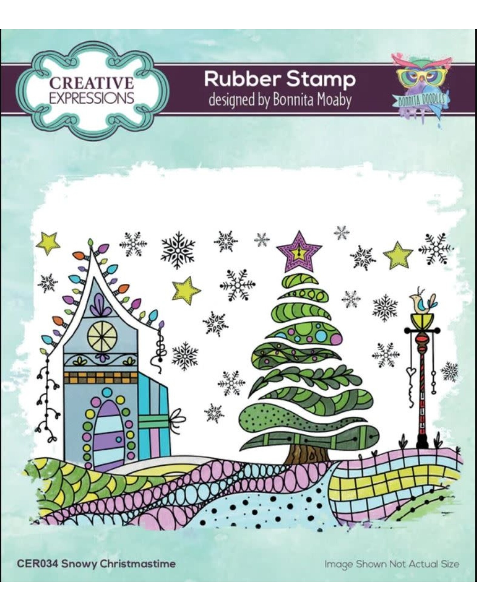 Creative Expressions Bonnita Moaby Snowy Christmastime 6x4" Rubber Stamp