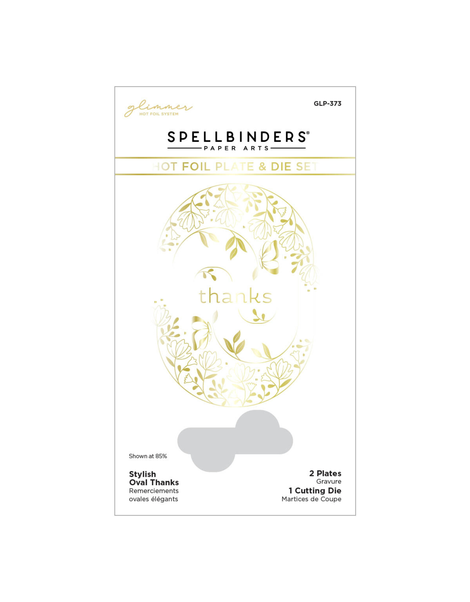 Spellbinders Stylish Oval Thanks - Glimmer Hot Foil Plate & Die Set - Stylish Ovals Collection -