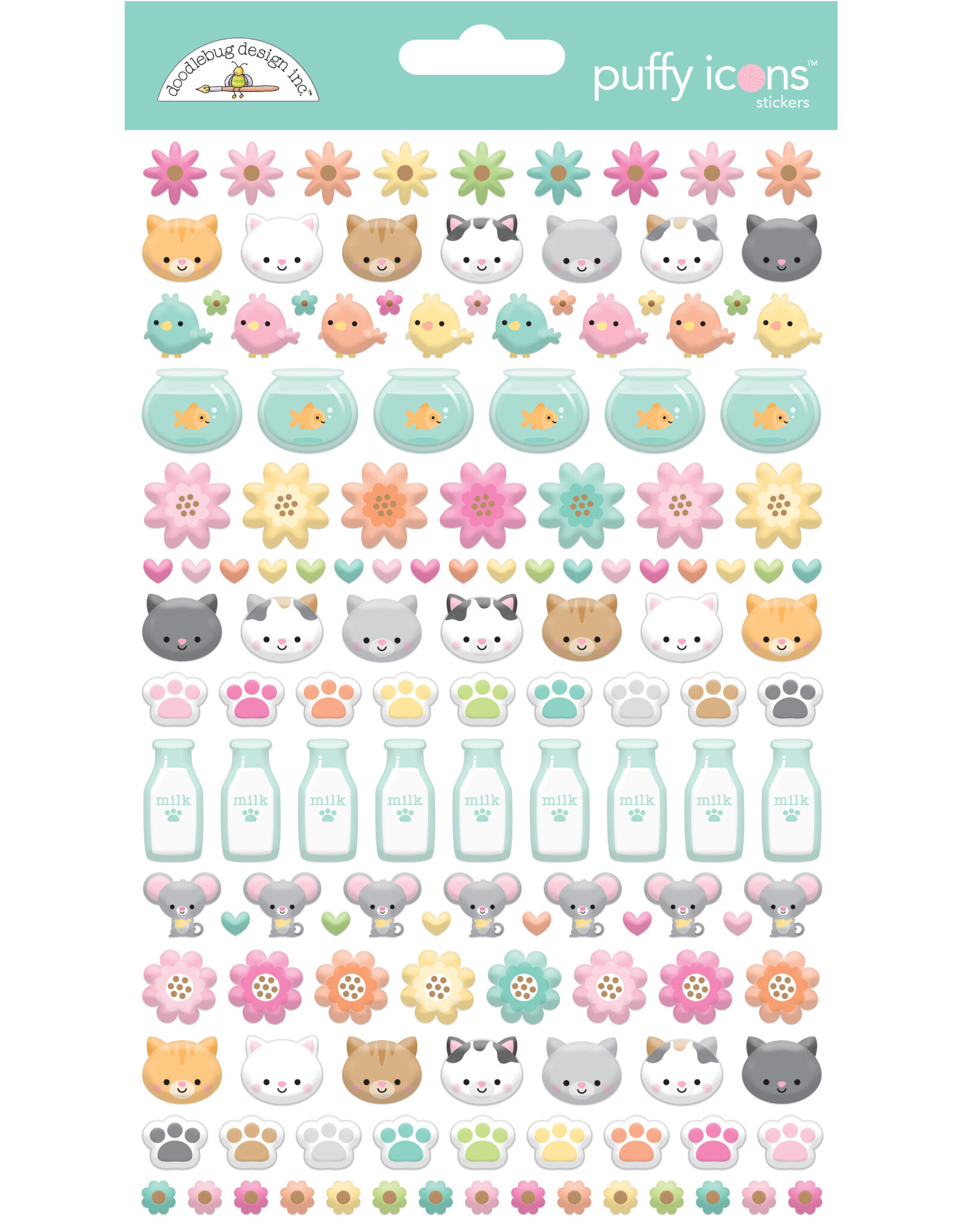 Doodlebug Design Pretty Kitty - Puffy Icons Stickers