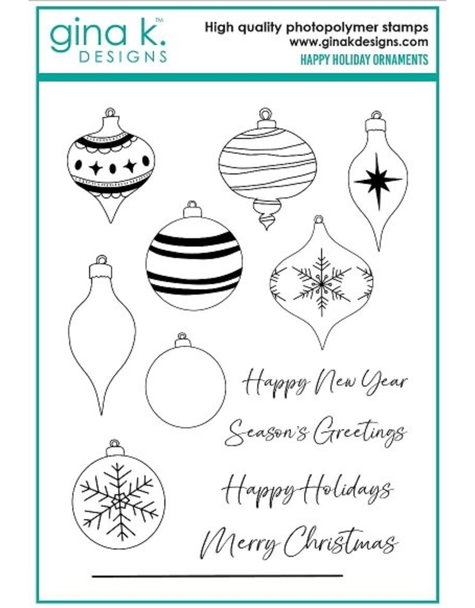 Gina K. Designs Happy Holiday Ornaments Stamp