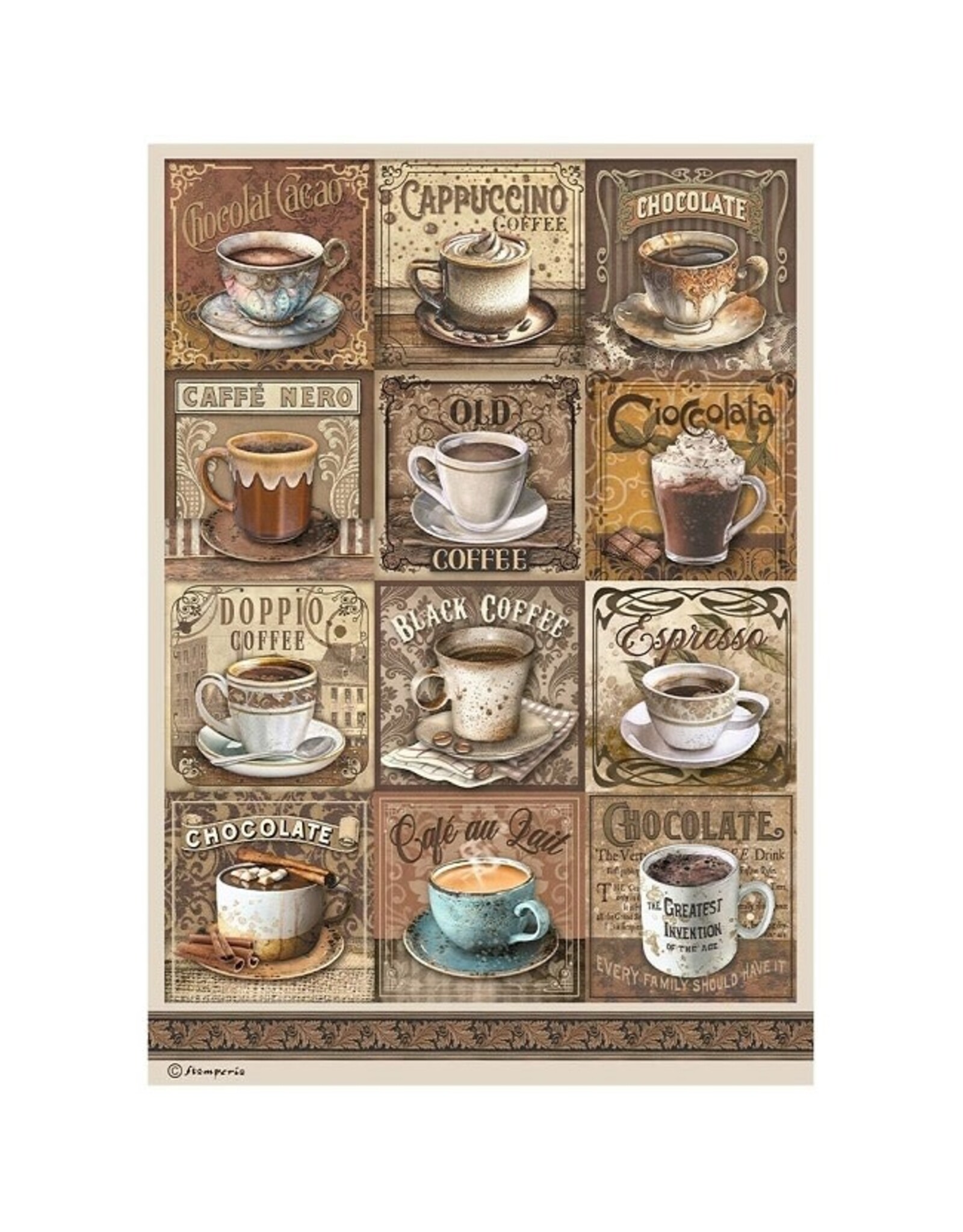 Stamperia Coffee and Chocolate A4 Rice Paper Selection 6PK